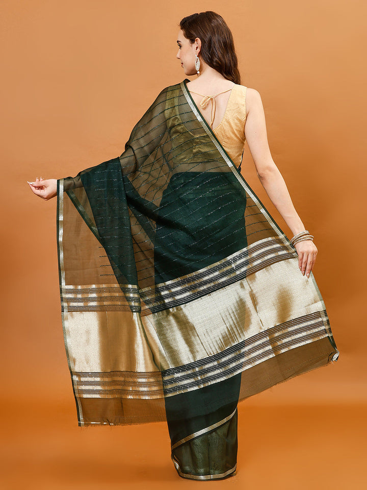 Plain Zari Border Organza Saree
