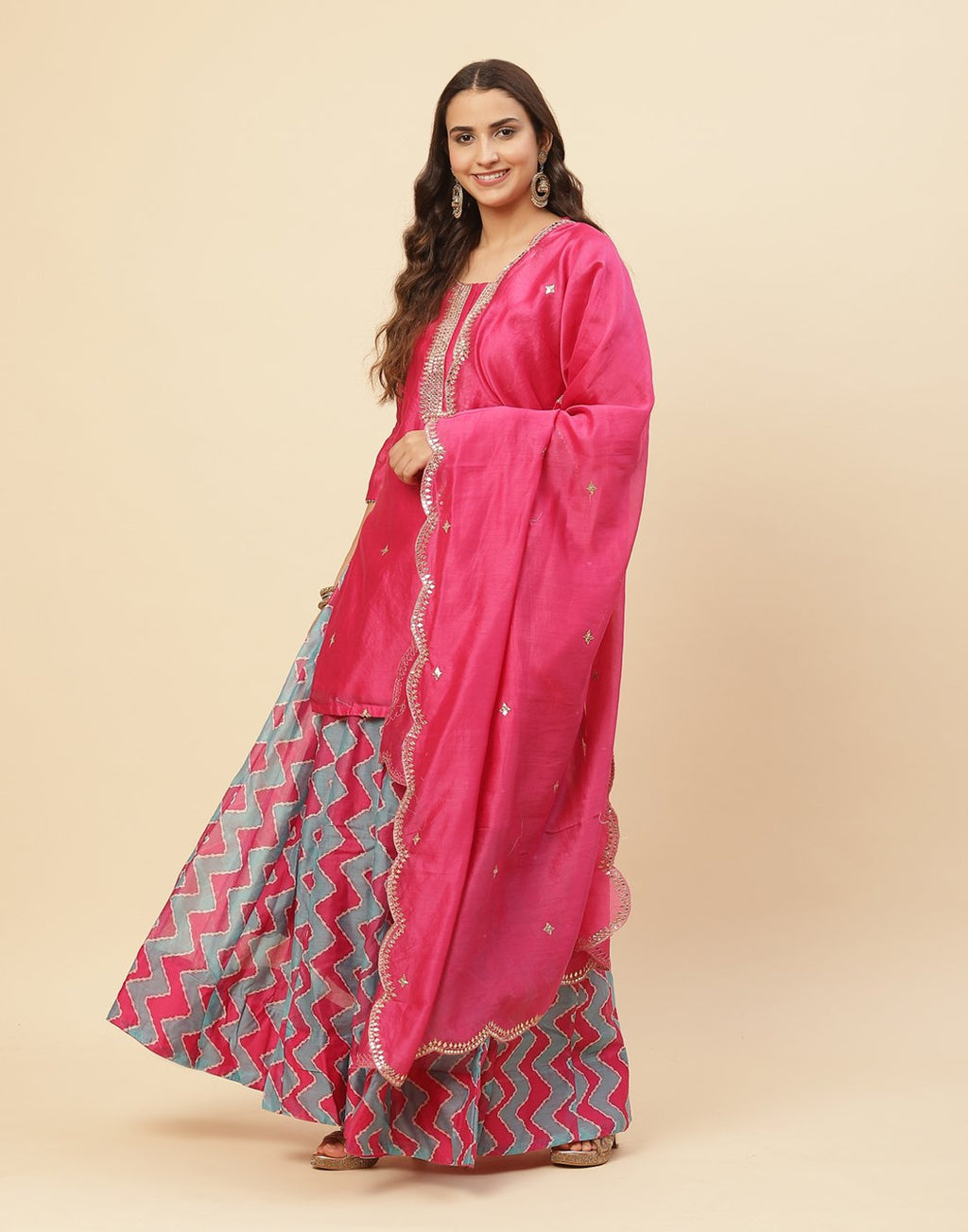 Gota Work Embroidered Cotton Chanderi Lehenga With Short Kurti And Chanderi Dupatta