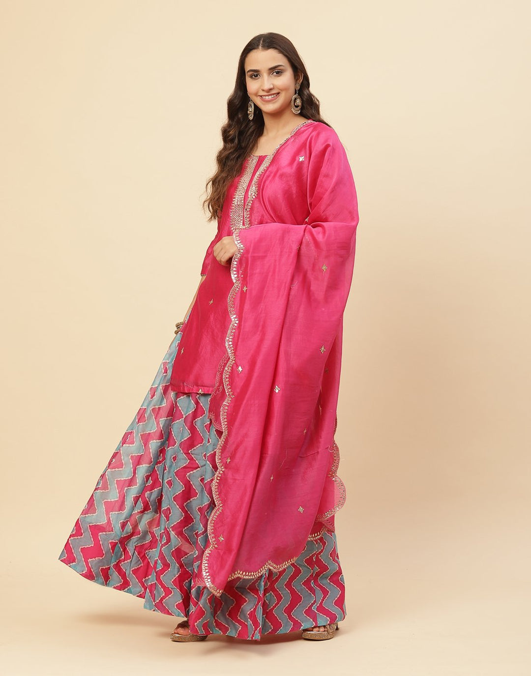 Gota Work Embroidered Cotton Chanderi Lehenga With Short Kurti And Chanderi Dupatta