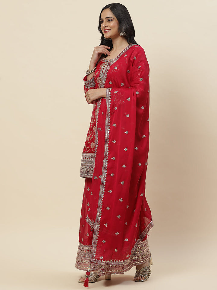 Floral Woven Handloom Kurti With Pants &amp; Dupatta