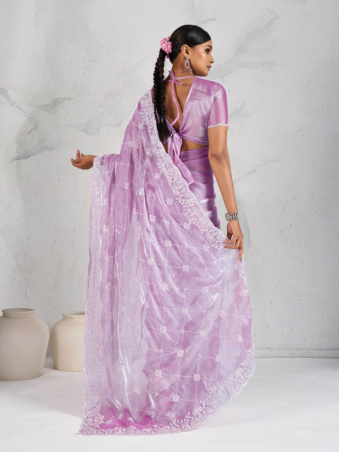 Sequin Embroidered Organza Saree