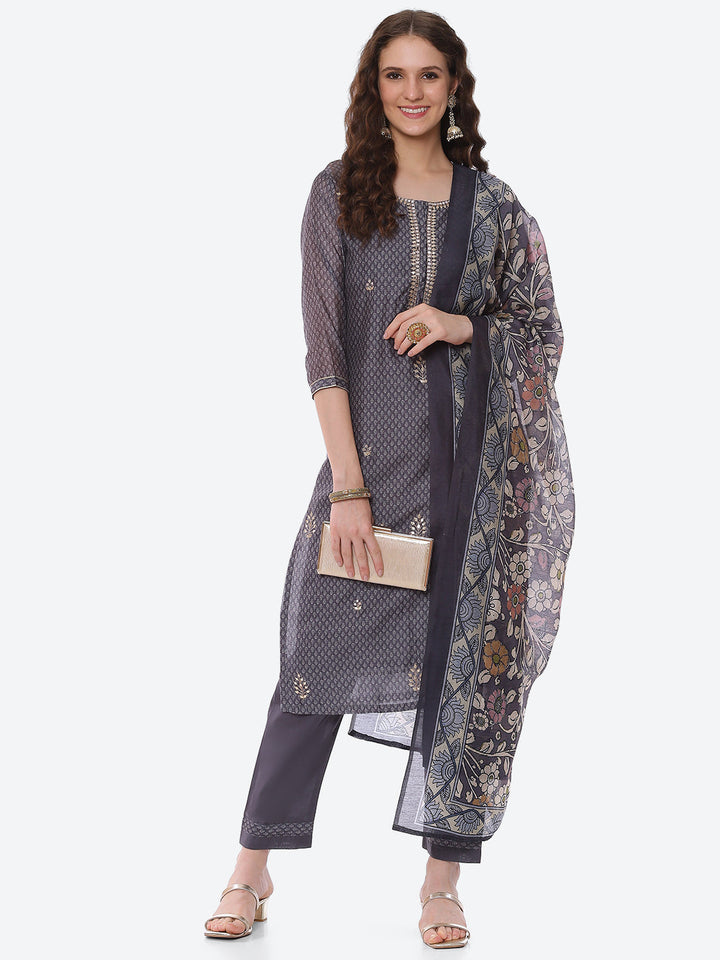 Gota Work Chanderi Kurta With Pant &amp; Dupatta