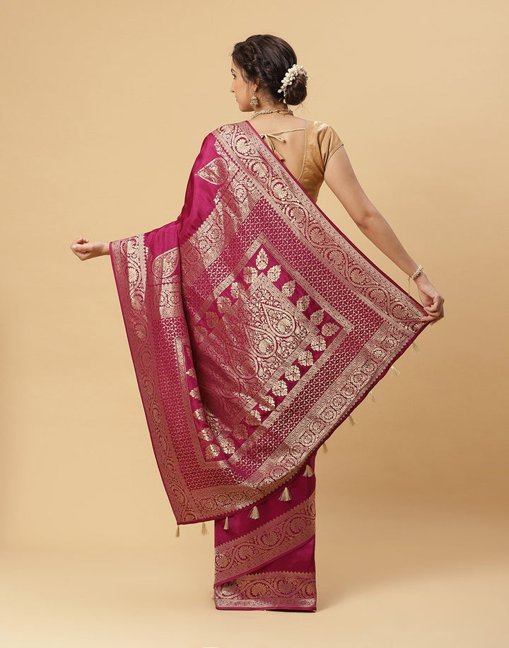 Woven Plain Banarasi Saree With Zari Border