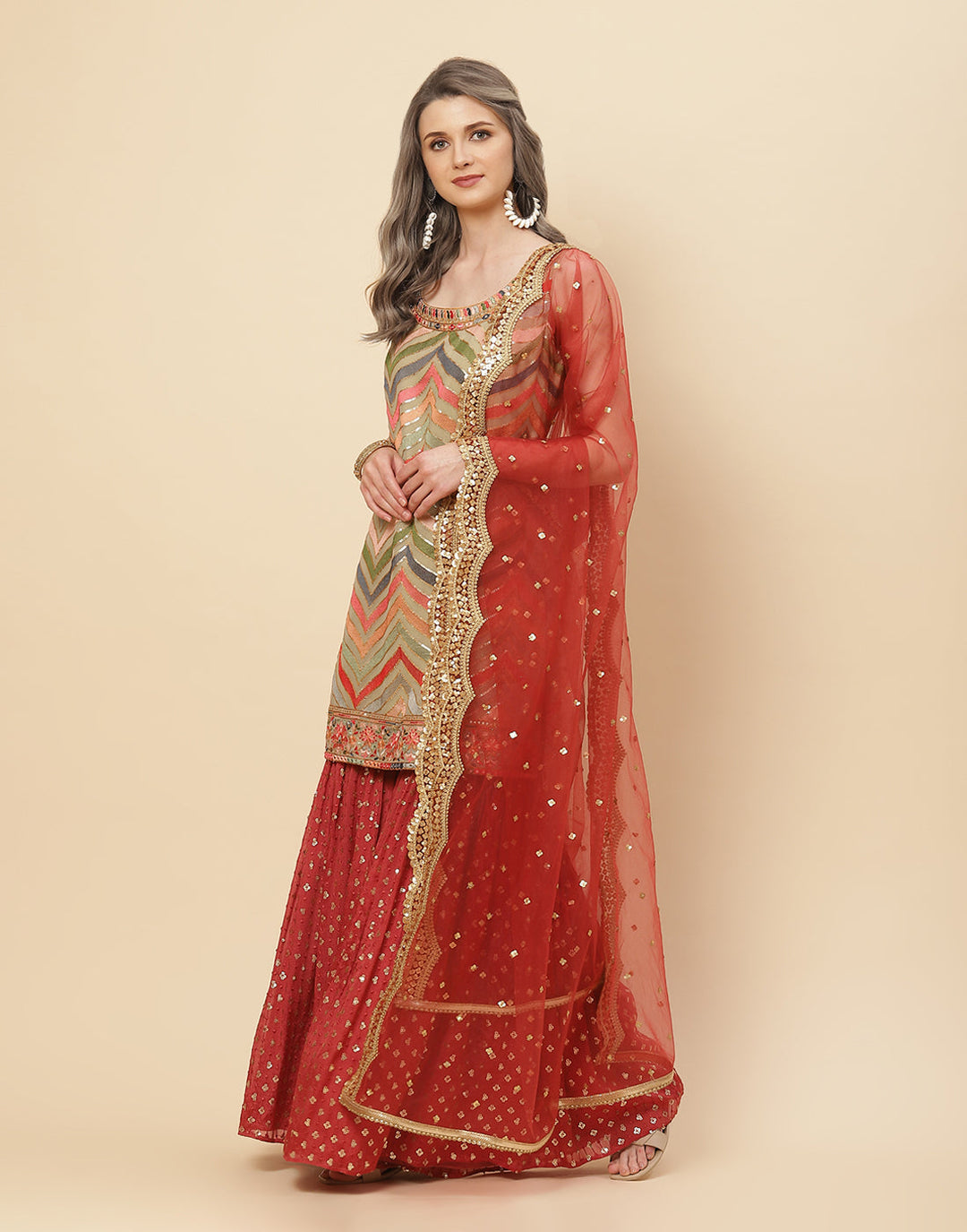 Sequence Georgette Stitched Salwar Kameez With Net Booti Dupatta