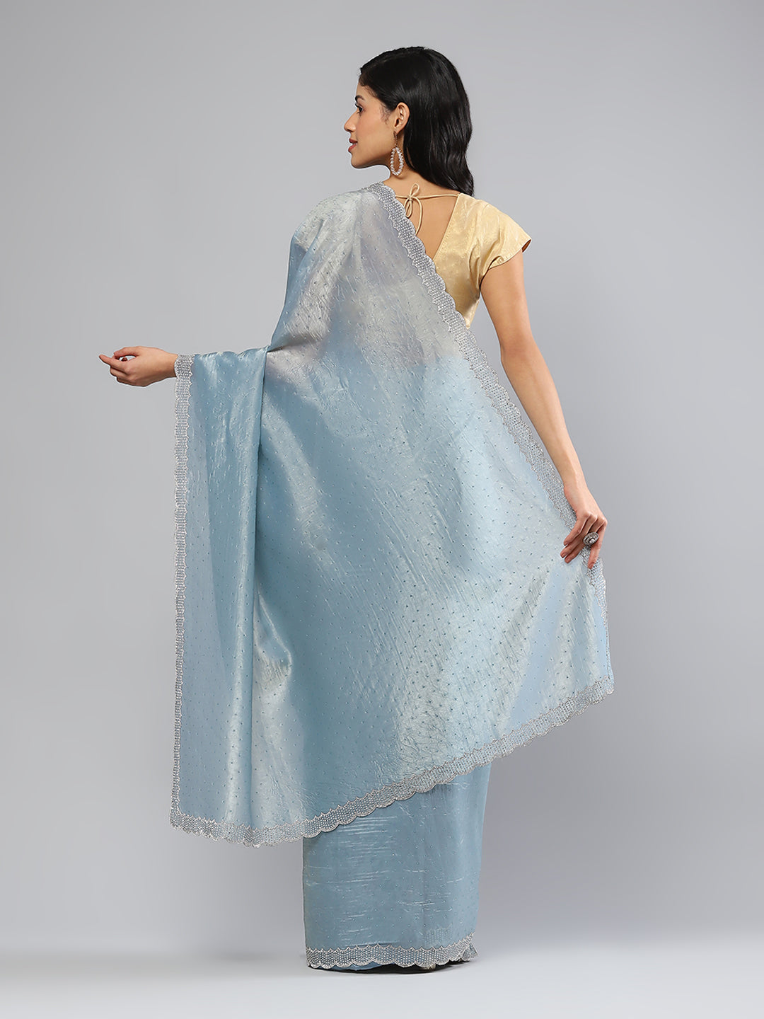 Swarovski Border Art-Chiffon Organza Plain Saree