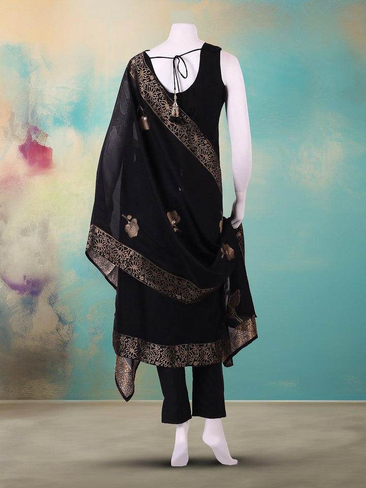 Embroidered Art Silk Suit With Pant &amp; Dupatta