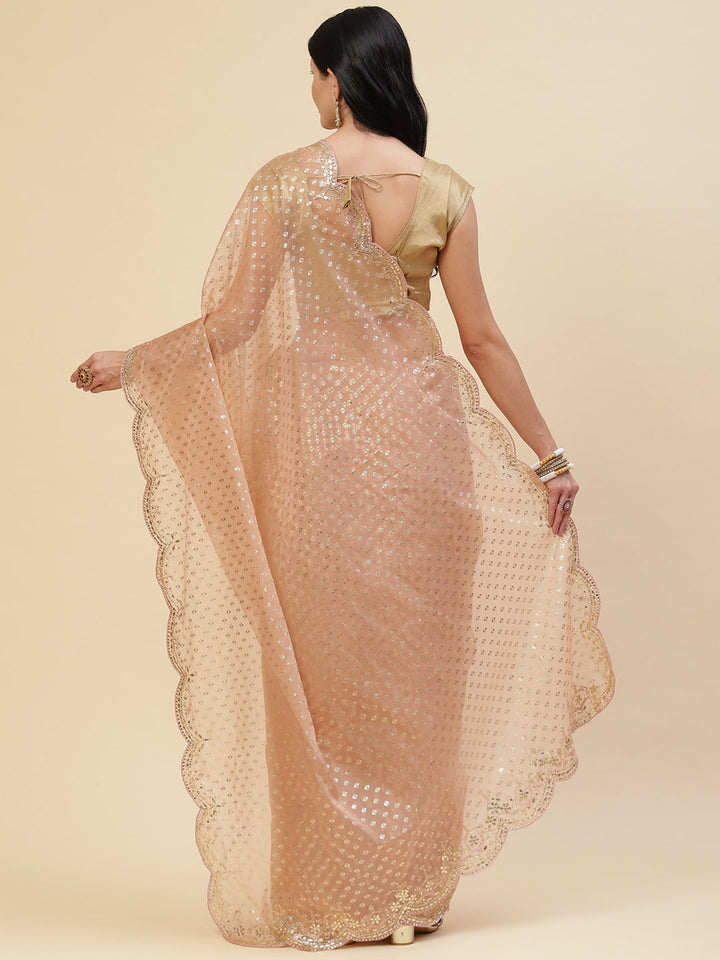 Mirror Work Embroidered Organza Saree