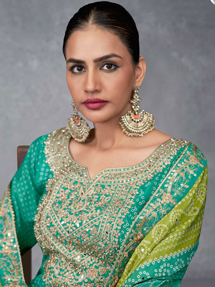 Embroidered Chinon Suit With Pant &amp; Dupatta