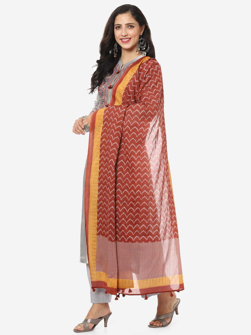Embroidered Cotton Kurta With Pant & Chanderi Dupatta