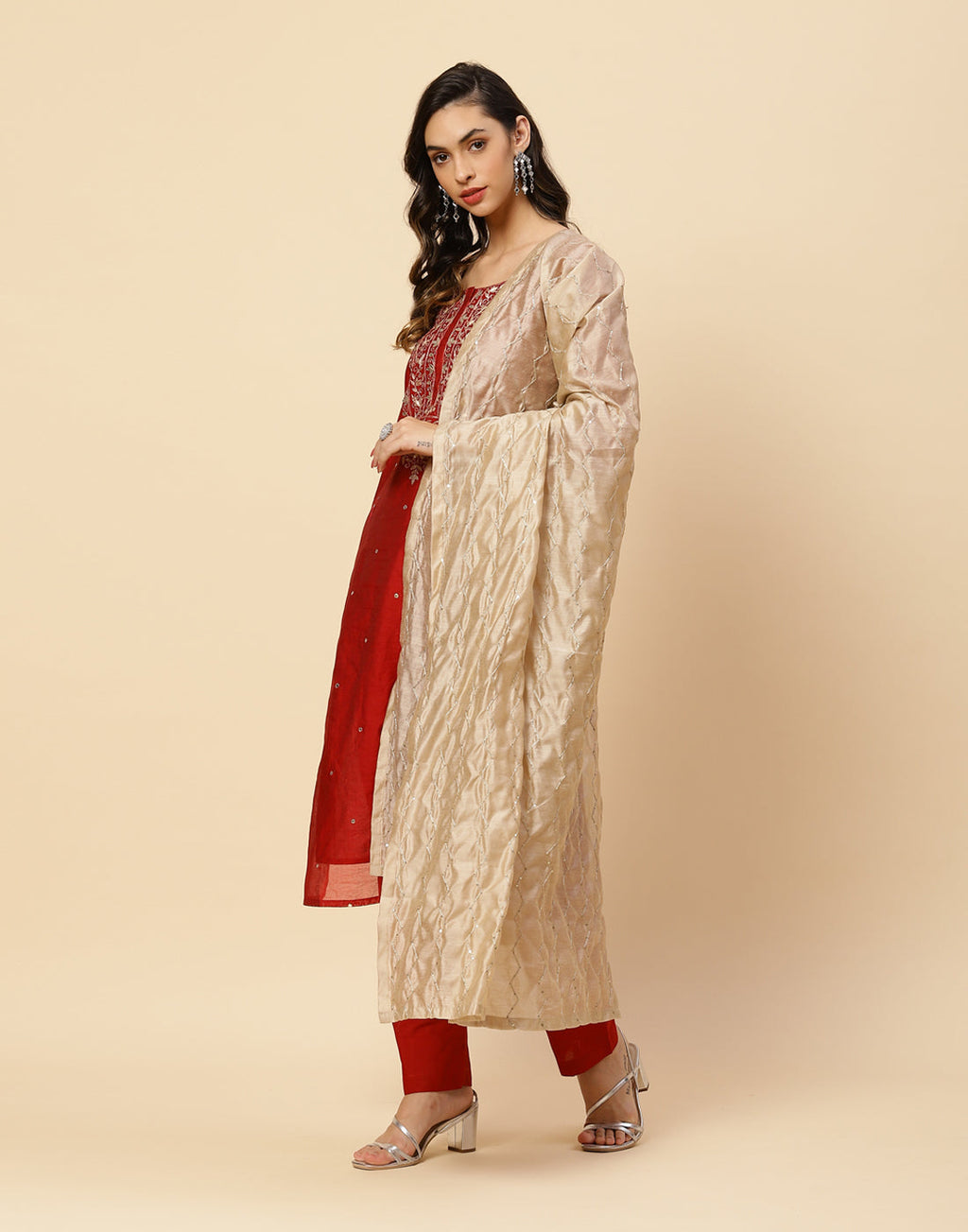 Embroidered Gota Work Cotton Salwar Kameez Stitched Suit With Chanderi Dupatta