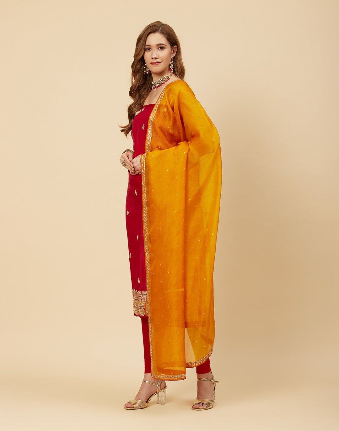 Embroidered Organza Kora Suit Piece With Dupatta