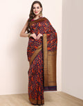 Navy Blue Orange Banarasi Art Handloom Saree