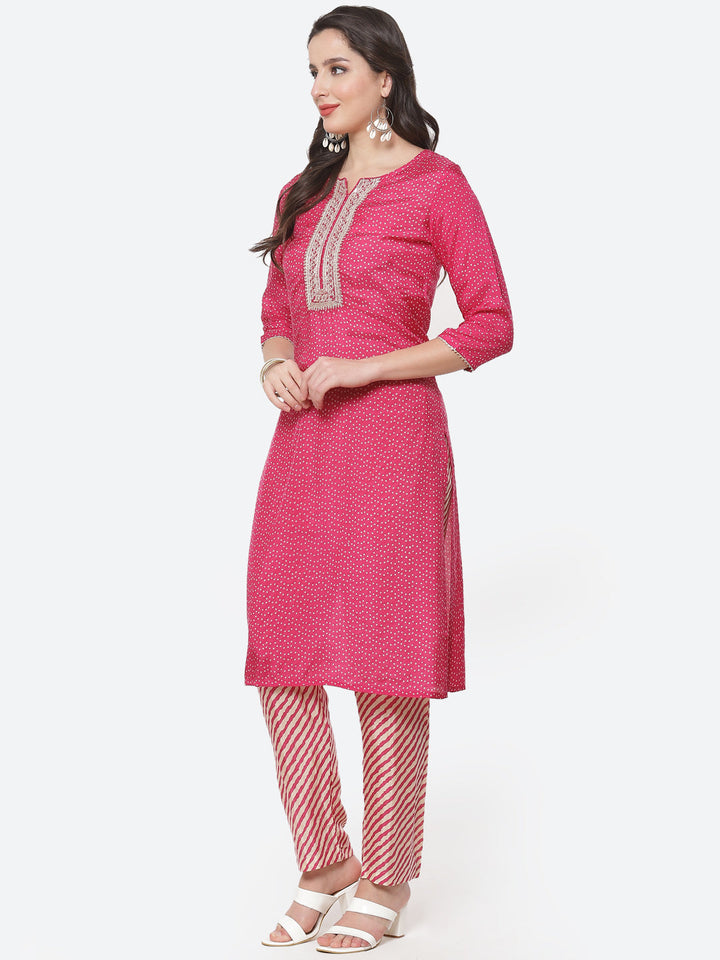 Bandhani Zari Cotton Kurti with Pant