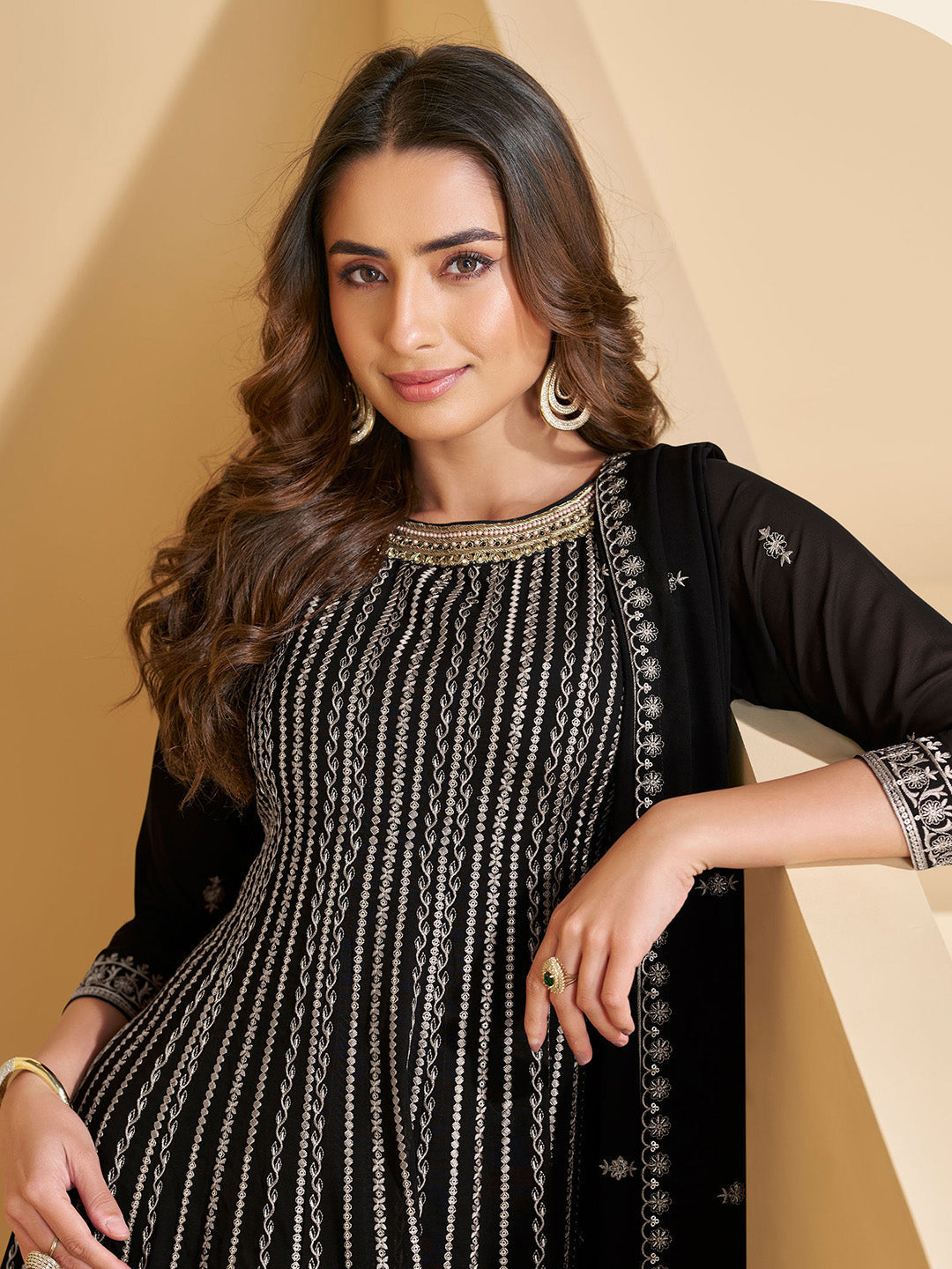 Embroidered Georgette Kurta With Pant &amp; Dupatta
