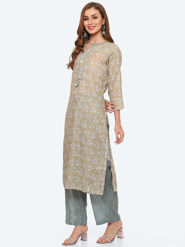 Floral Printed Cotton Kurta With Pant