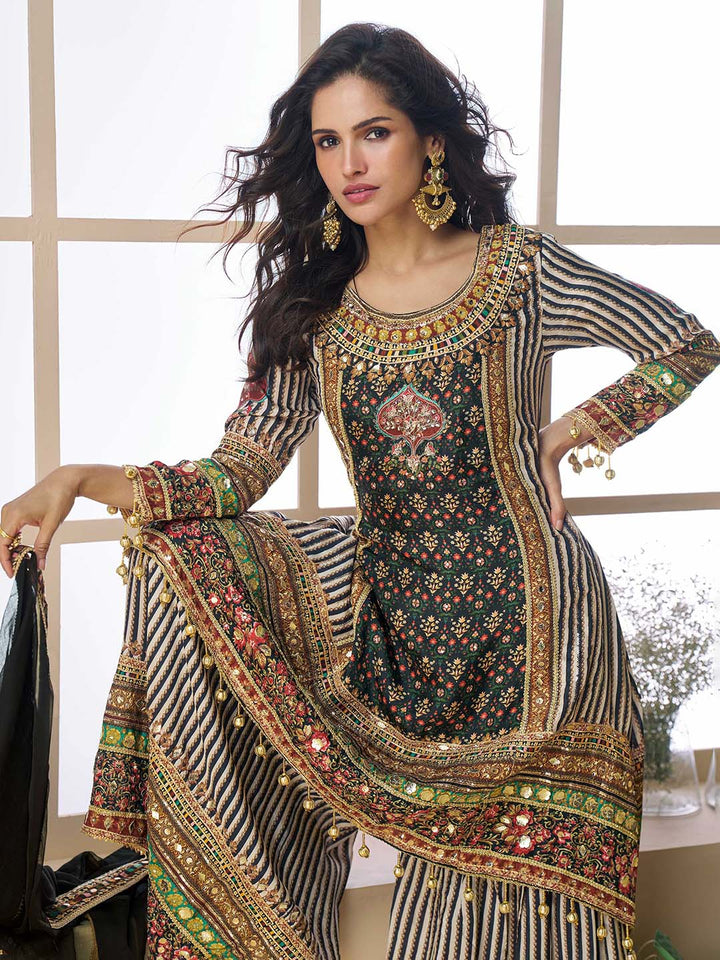 Embroidered Crepe Suit With Pant &amp; Dupatta