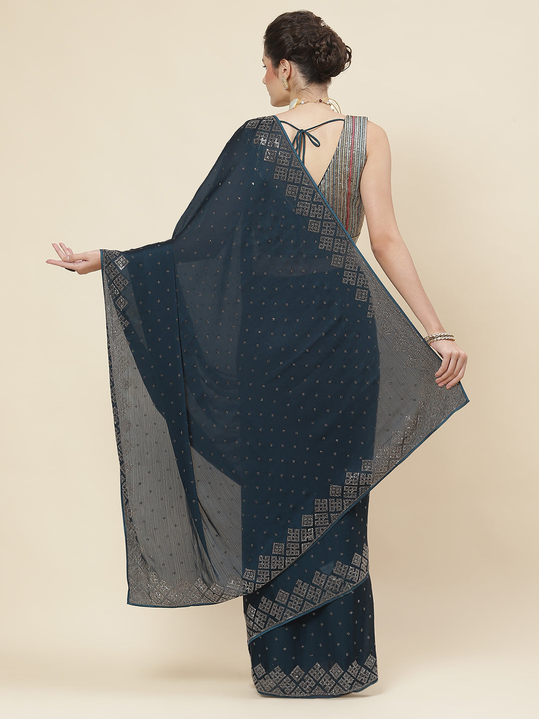 Stone Embroidered Chiffon Saree
