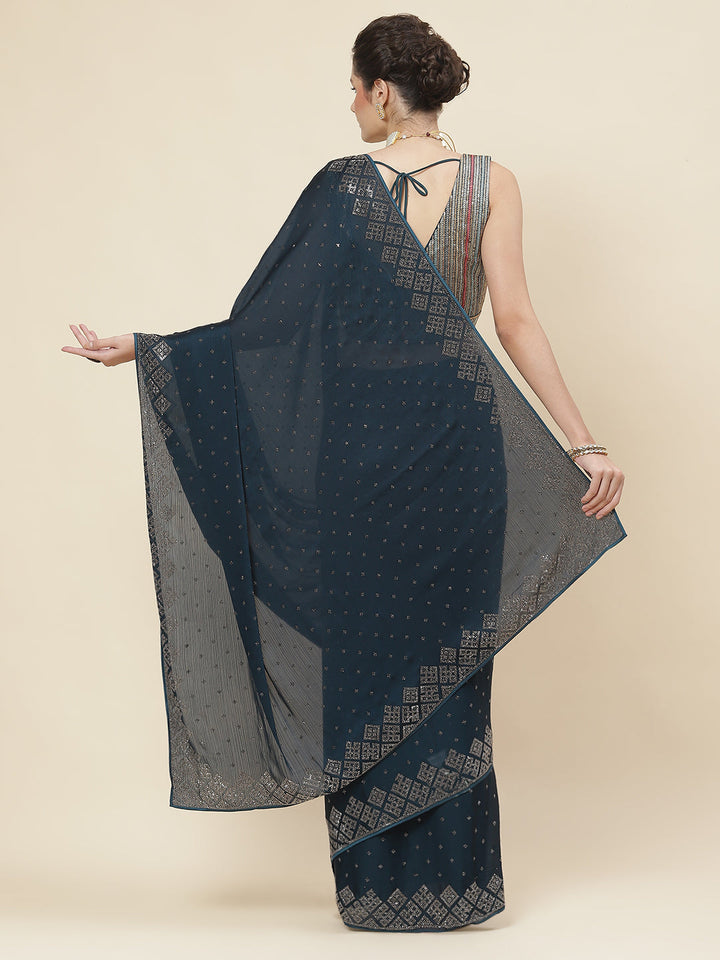 Stone Embroidered Chiffon Saree