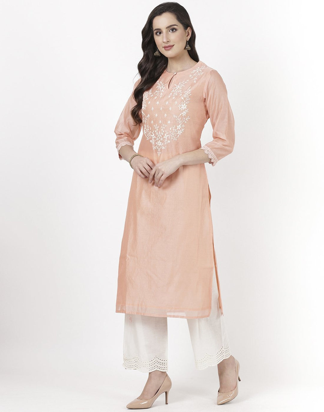 Sea Green Cream Chanderi Kurti with Palazzo