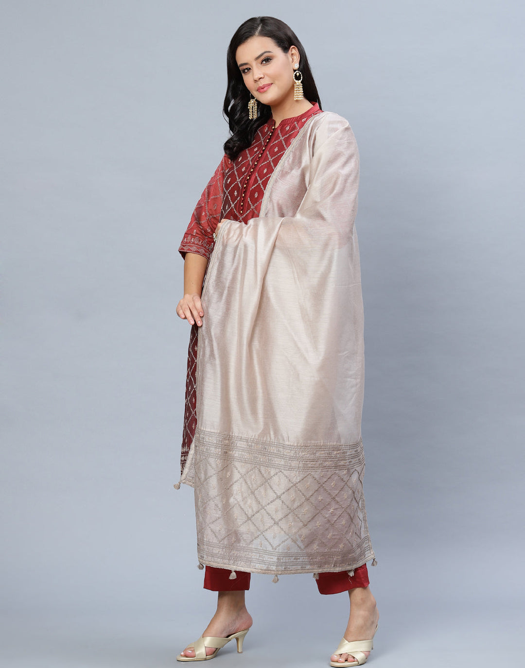 Elegant Cotton Chanderi Pant Kameez Stitched Suit