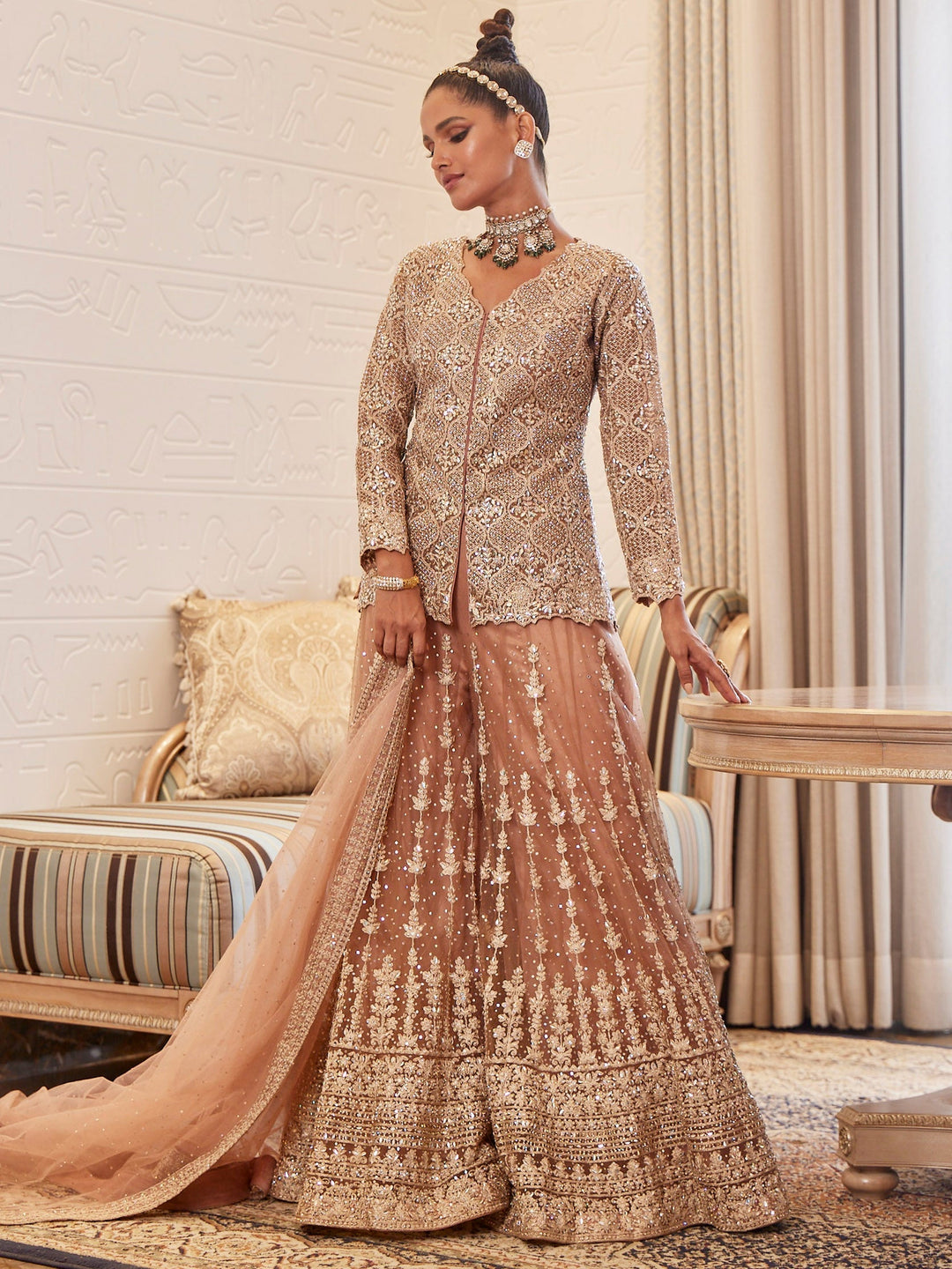 Sequin Embroidered Net Kurti With Sharara &amp; Net Dupatta