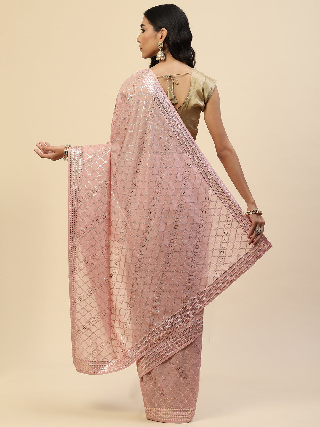 Sequin Embroidered Organza Saree