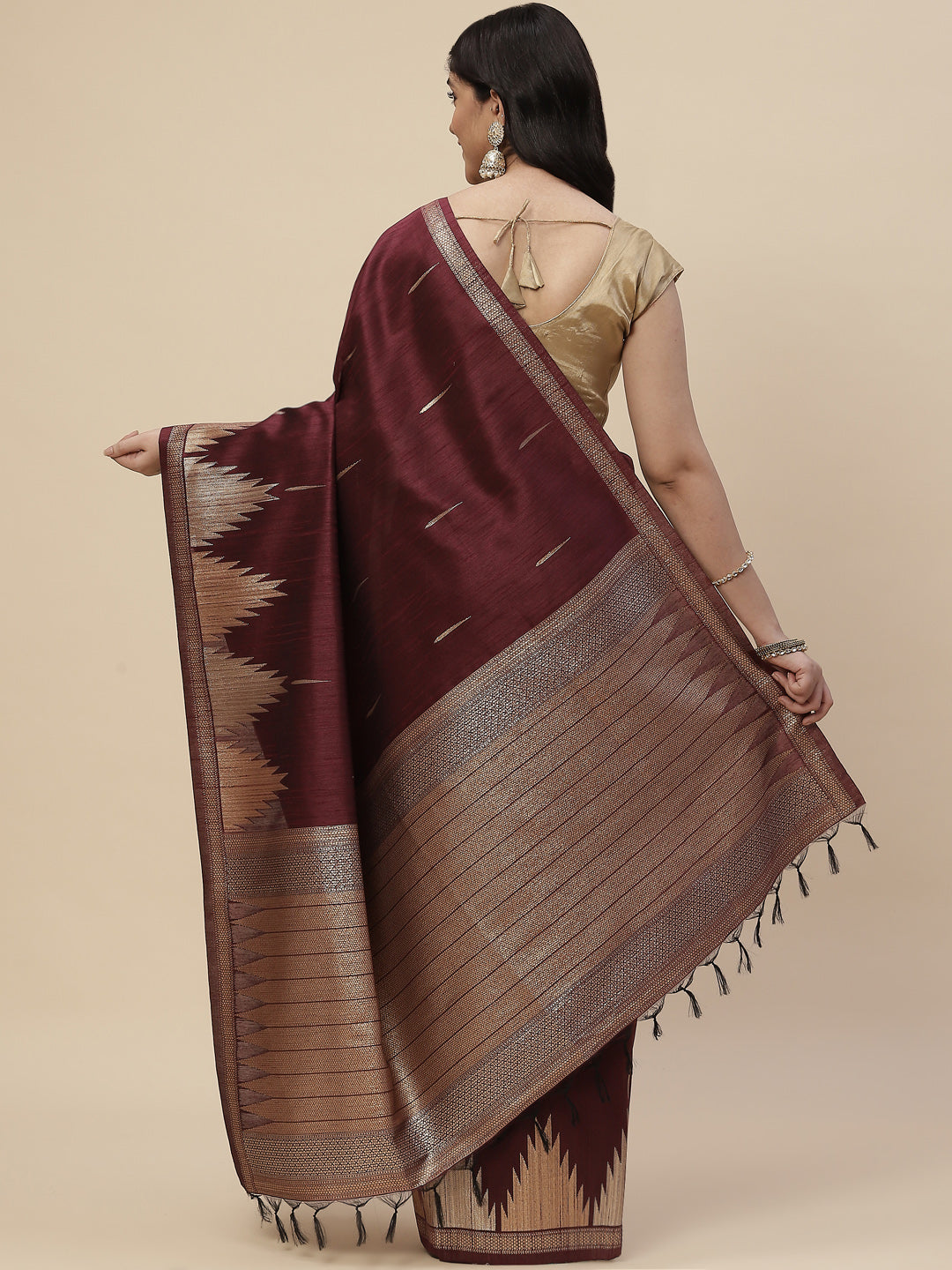 Zari Border Booti Tussar Woven Saree
