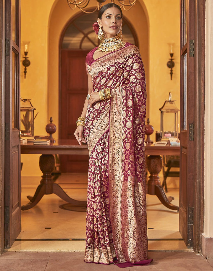 Wine Banarasi Kaddi Saree