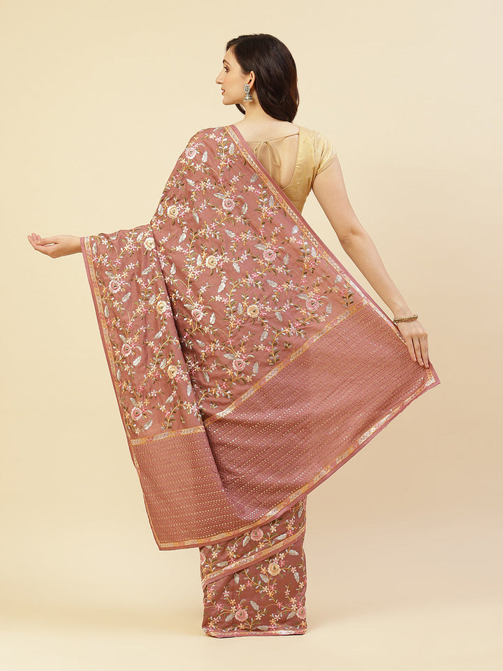 Thread Work Embroidered Art Tussar Saree