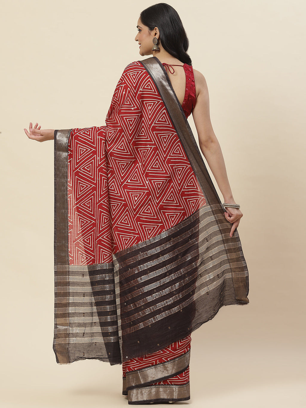 Geometric Printed Handloom Woven Saree