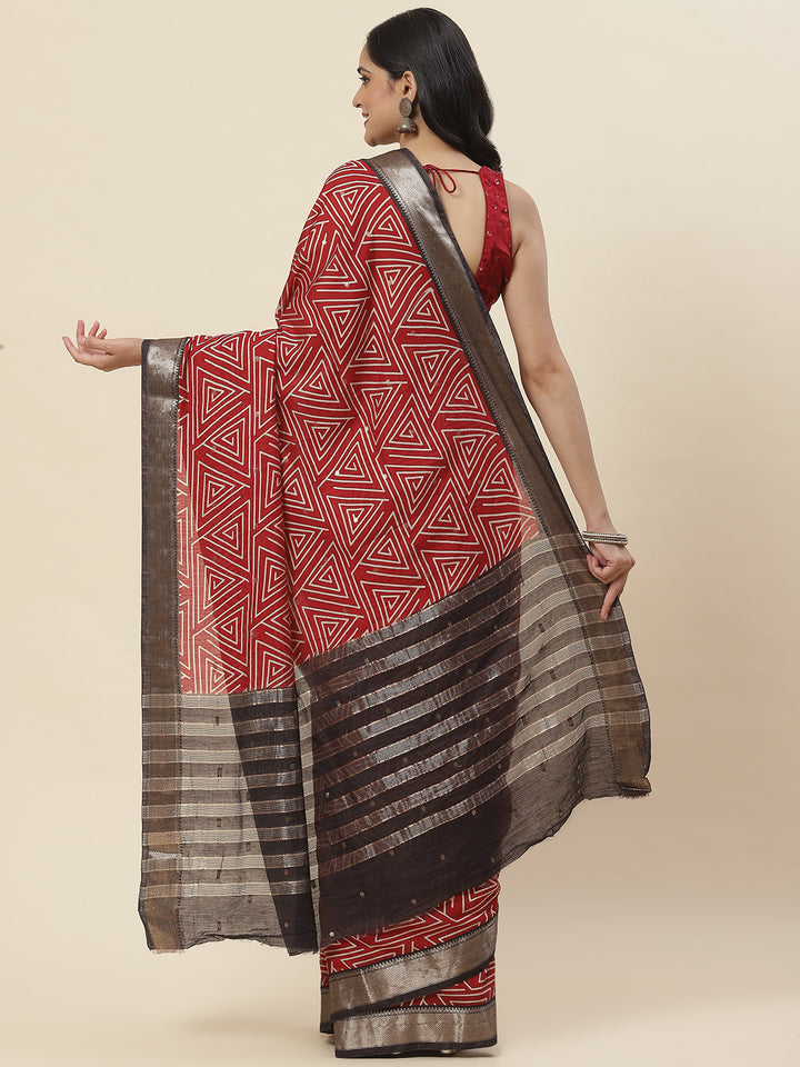 Geometric Printed Handloom Woven Saree