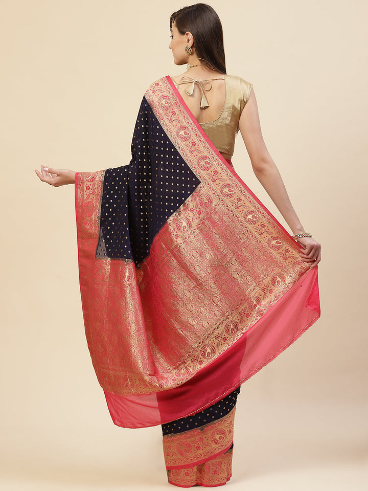 Zari Border Booti Georgette Plain Saree