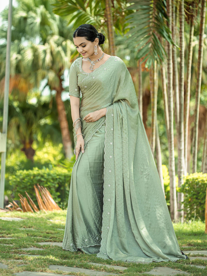 Cutdana Embroidered Chinon Saree