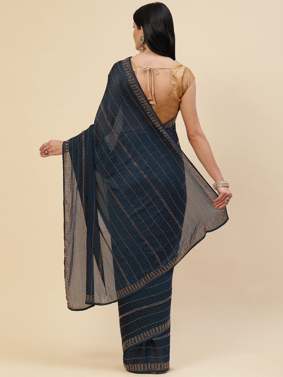 Stone Embroidered Chiffon Saree