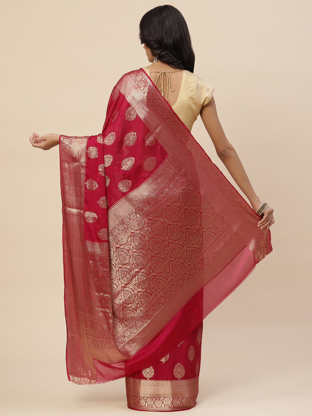Zari Booti Chiffon Plain Saree