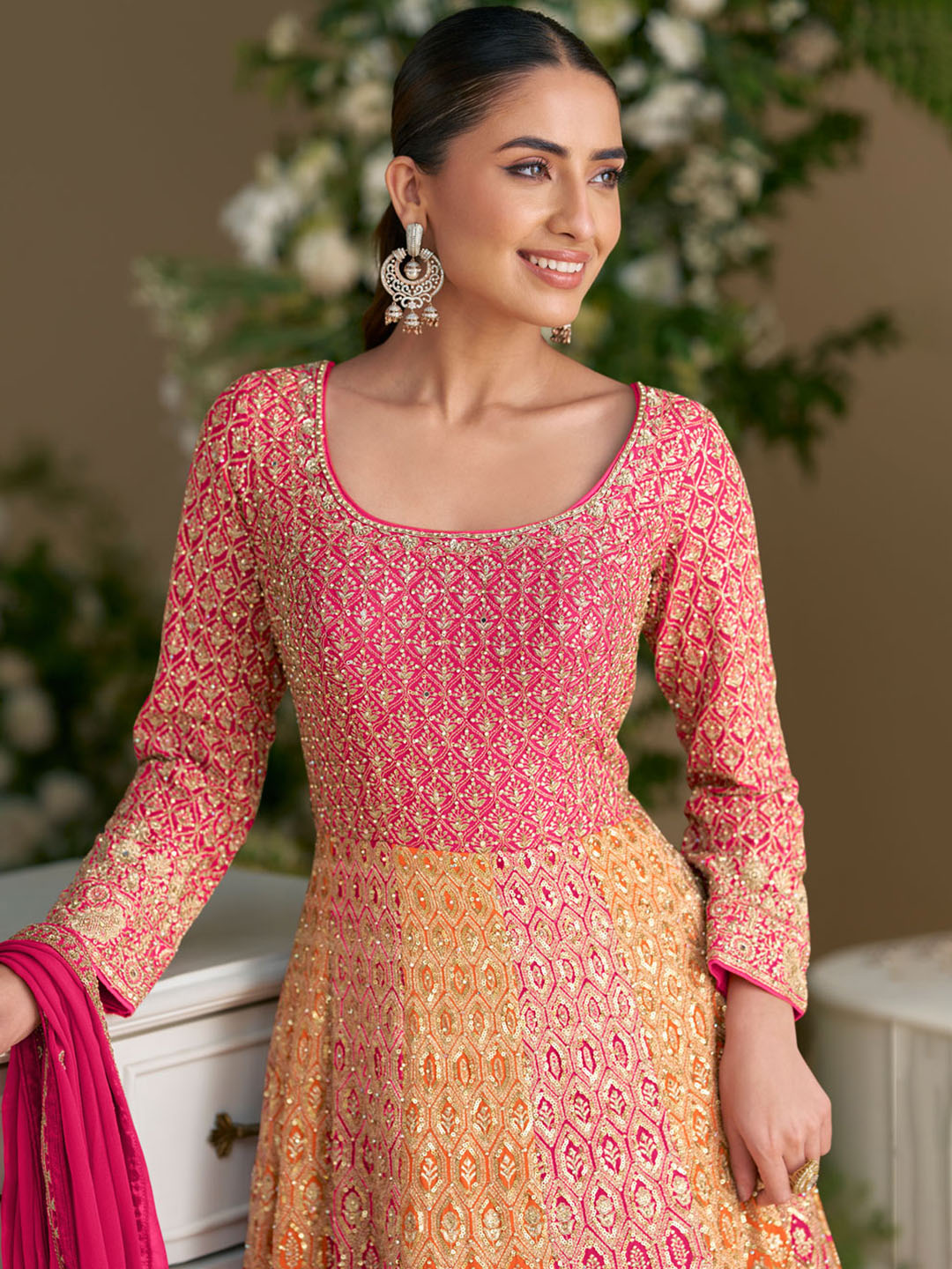 Embroidered Georgette Kurta With Pant &amp; Dupatta