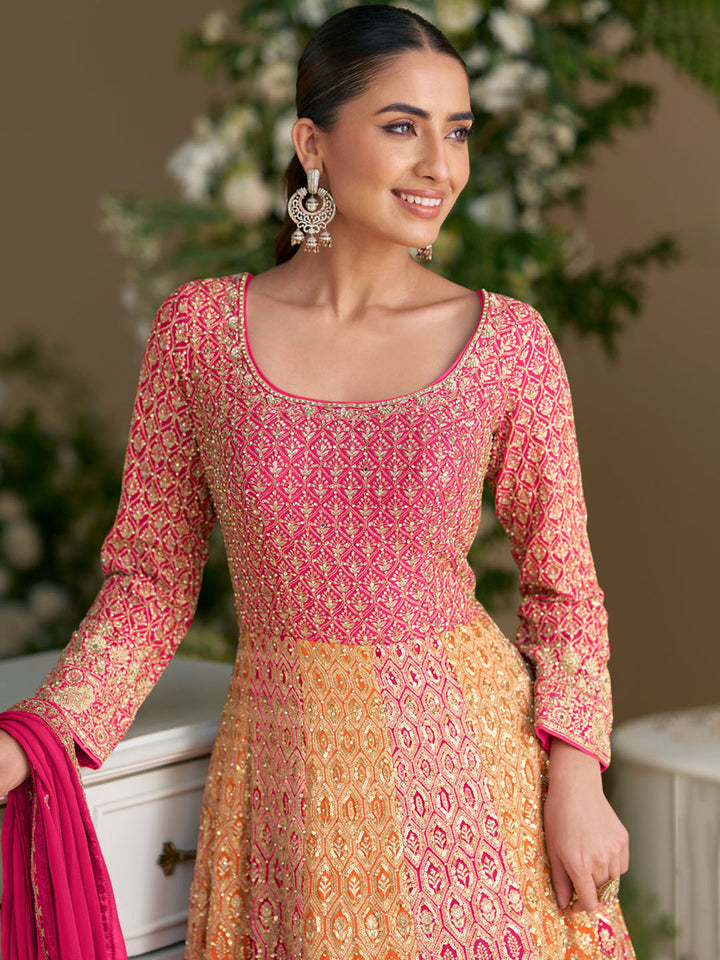 Embroidered Georgette Kurta With Pant &amp; Dupatta