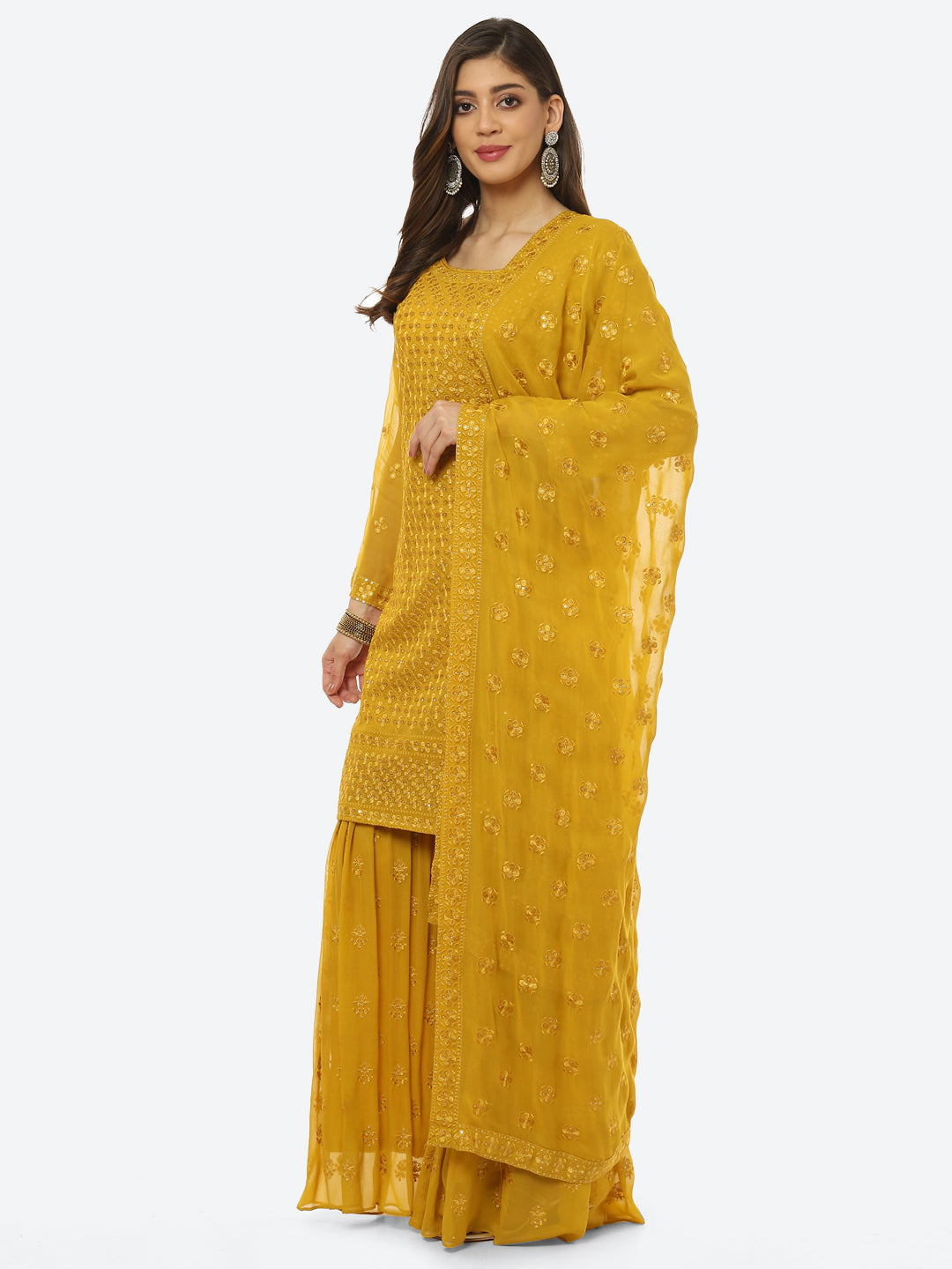 Resham Sequin Booti Georgette kurti With Garara &amp; Dupatta