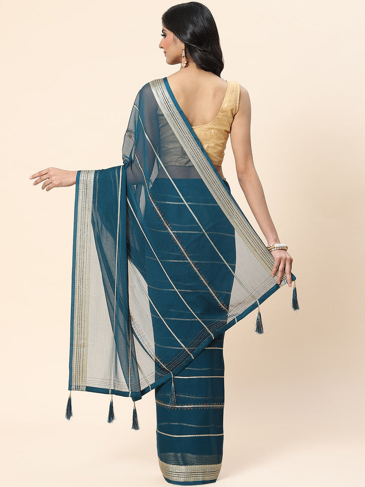 Stone Work Chiffon Plain Saree