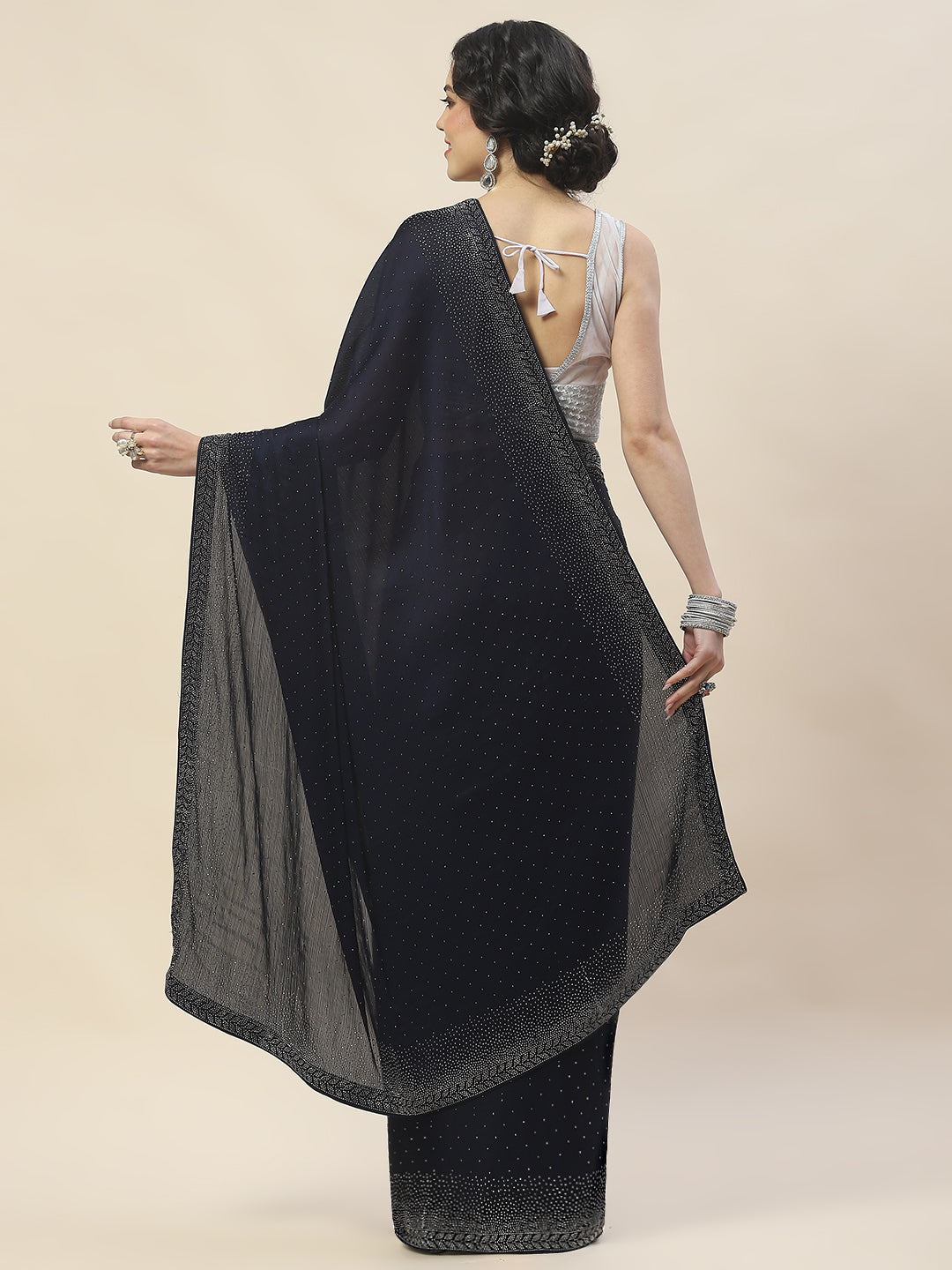 Stone Embroidered Chiffon Saree