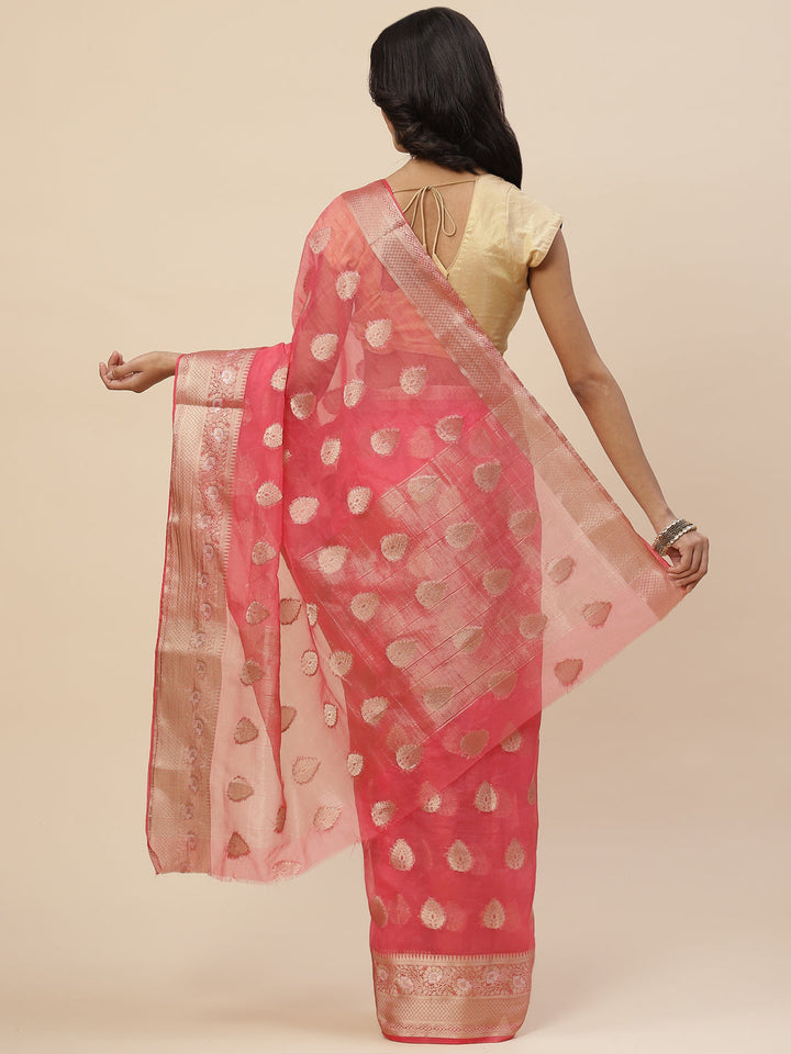 Zari Booti Organza Plain Saree