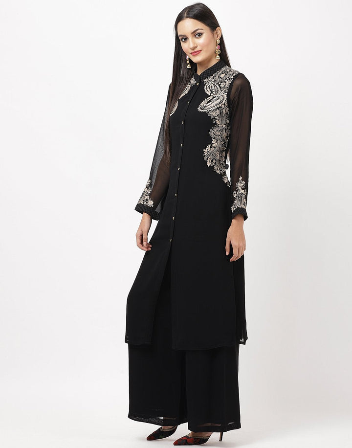 MBZ Meena Bazaar-Black Georgette Kurti with Palazzo