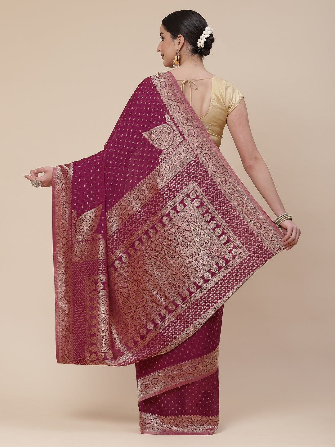 Booti Work Georgette Plain Saree