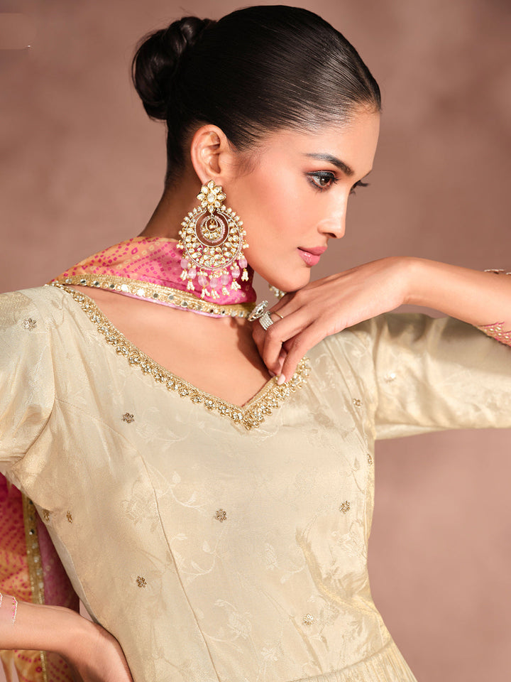 Embroidered Art Silk Suit With Pant &amp; Dupatta