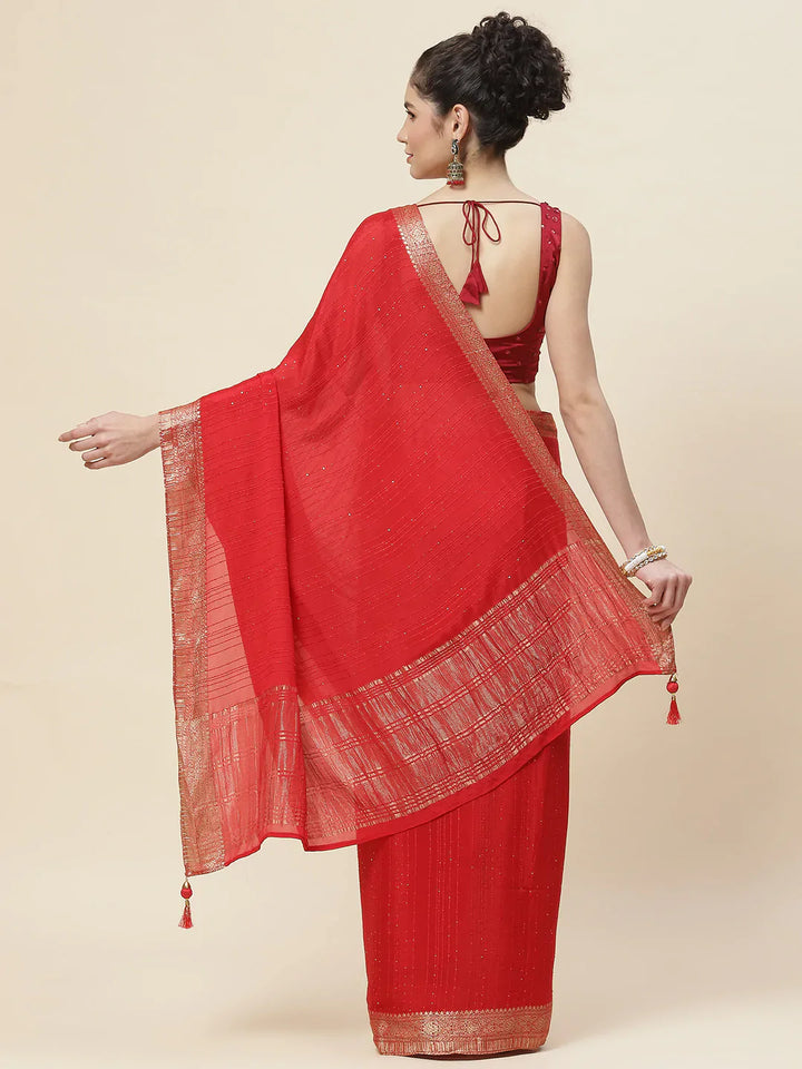 Sequin Embroidered Crepe Plain Saree