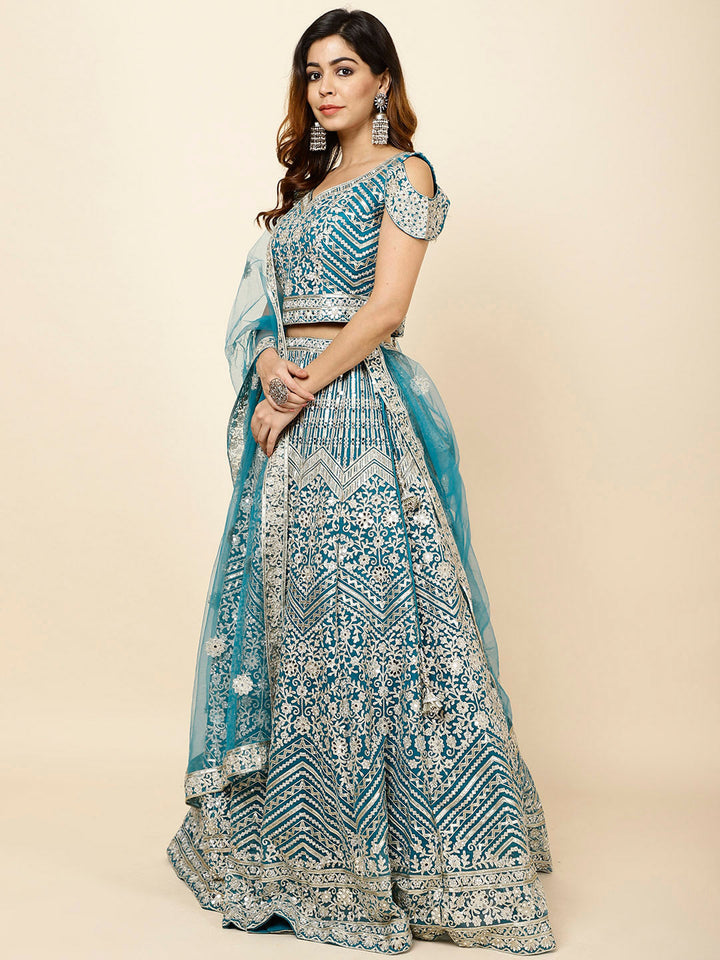 Zari Embroidered Net Choli With Lehenga &amp; Dupatta