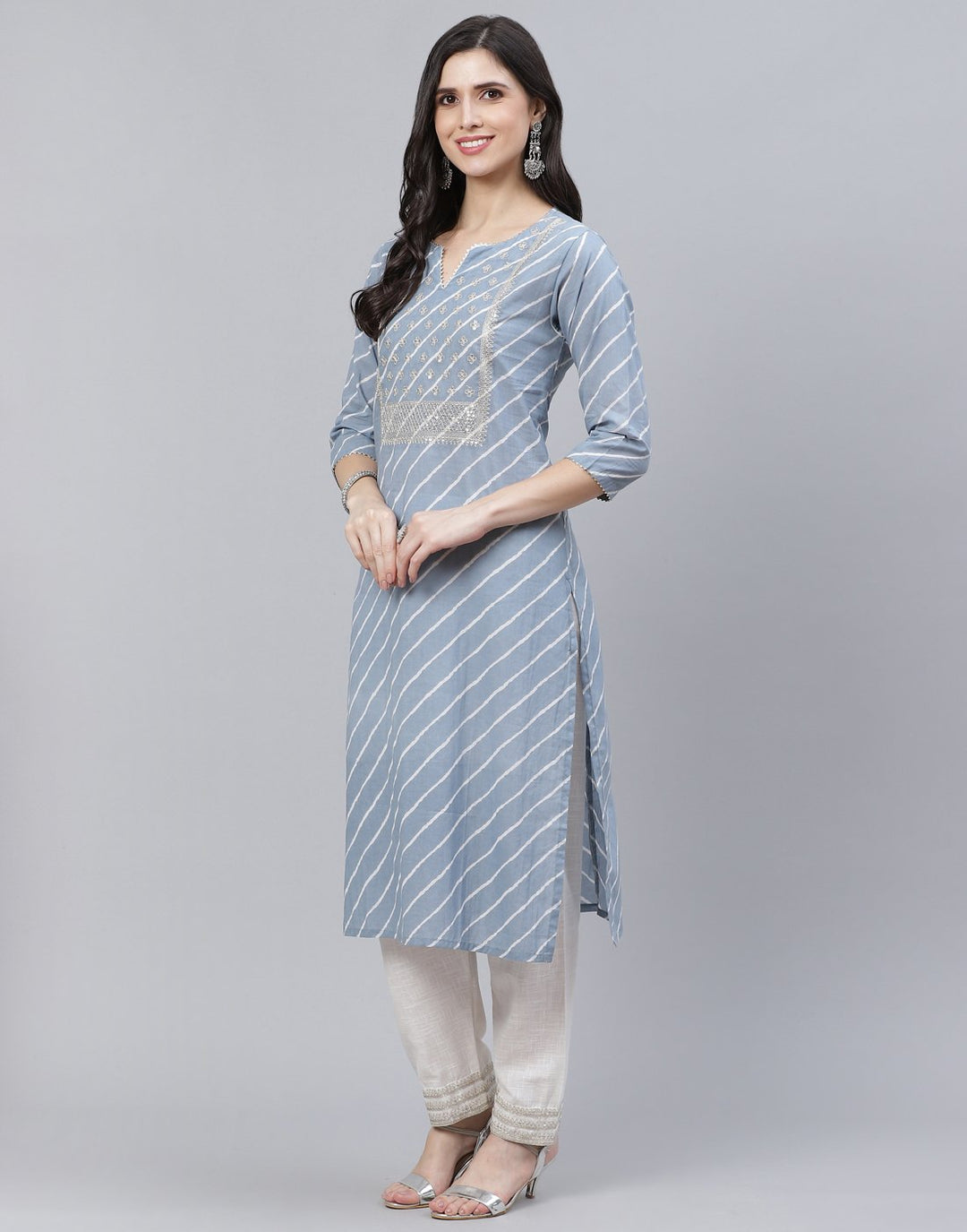 Embroidered Yoke Cotton Printed Kurti Pant Set