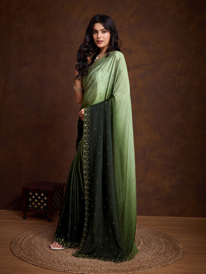 Embroidered Chinon Saree