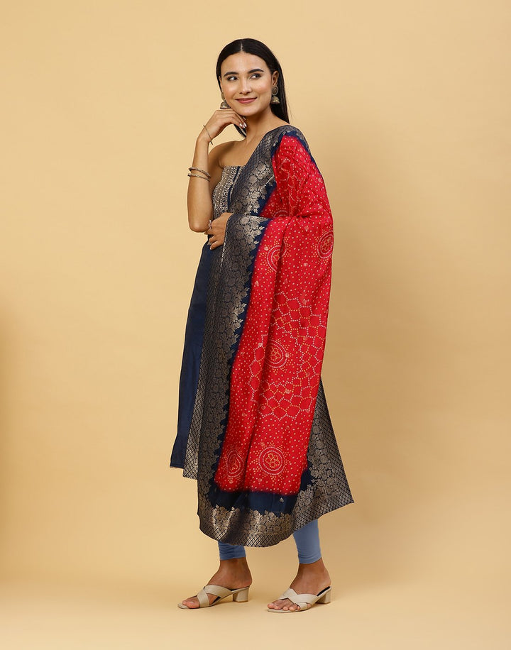 Embroidered Chanderi Suit Piece With Chanderi Banarasi Dupatta