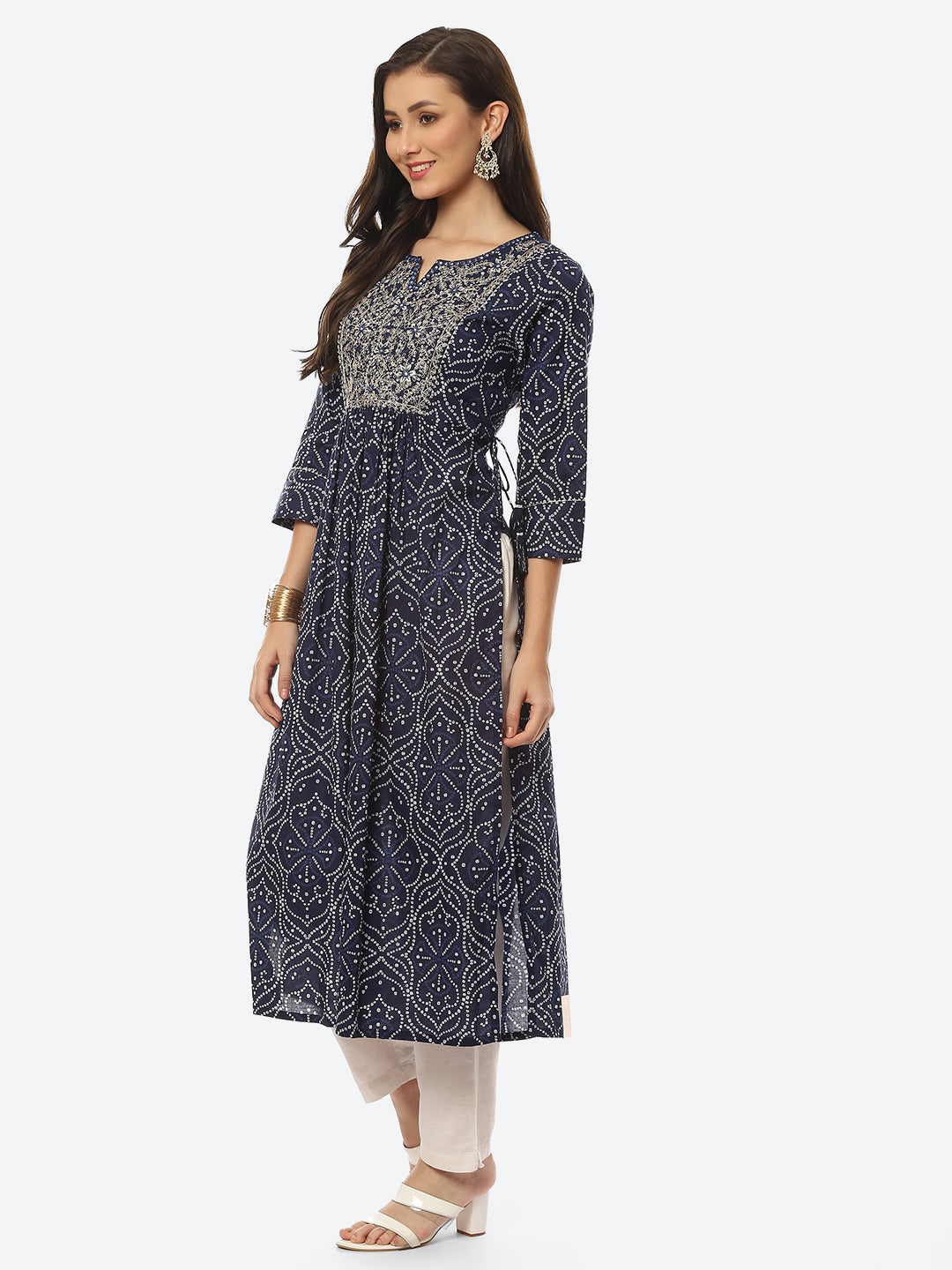 Resham Mirror Printed Cotton Kurta